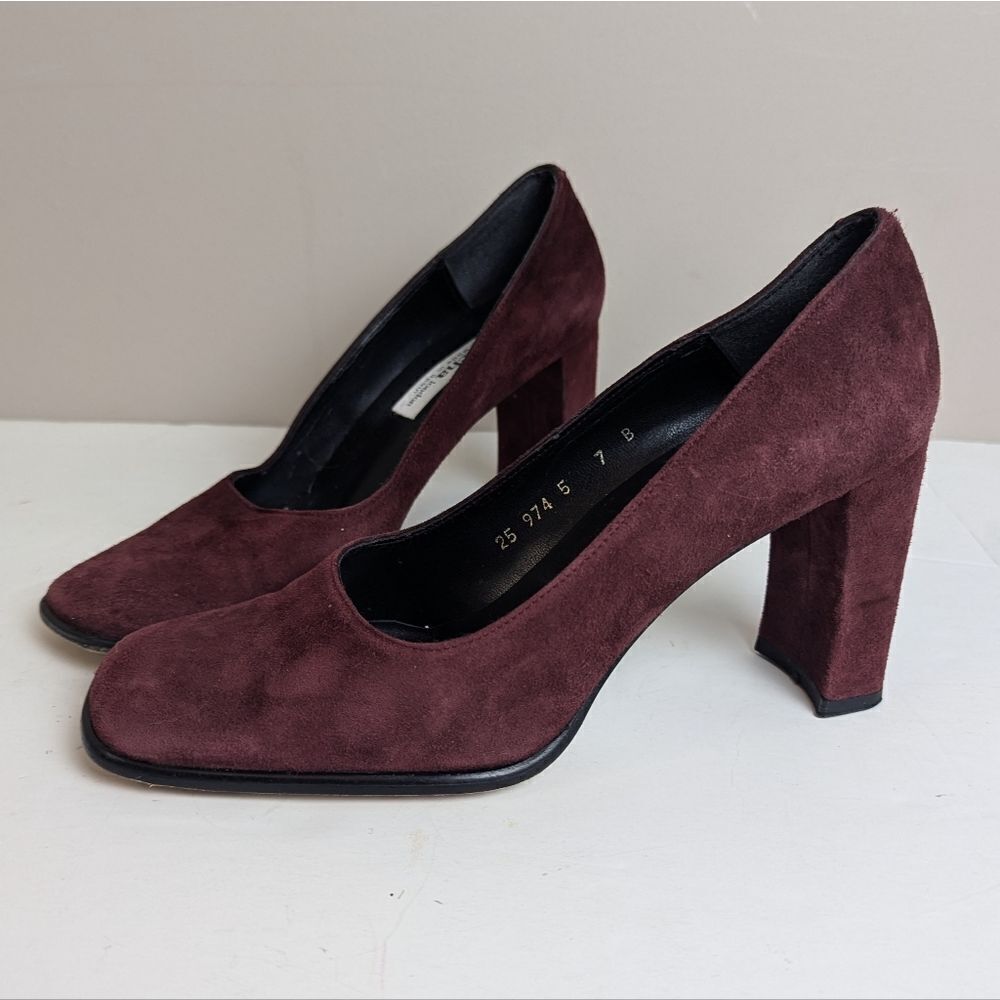 Sacha London Suede Pumps – Burgundy Block Heel – Size 7